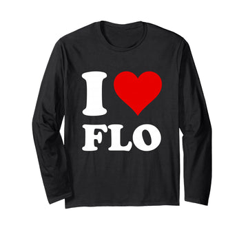 Red Heart I Love Flo Long Sleeve T-Shirt by I Heart Flo – Black, Model 8RDYN80MKZQ