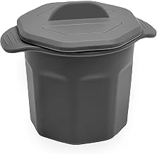 Tablecraft 12799 Grease Saver with Strainer, 10 oz Capacity, Gray Silicone, Integrated Strainer, Lid, Reusable, Dishwasher Safe, BPA-Free, 5” x 3.75” x 4.375” Kitchen Storage Container