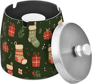 Christmas Socks Pattern Splash Ashtray with Lid, Outdoor Ashtrays for Patio
