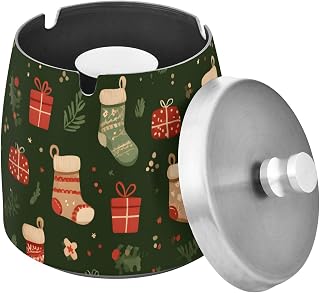 Christmas Socks Pattern Splash Ashtray with Lid, Outdoor Ashtrays for Patio