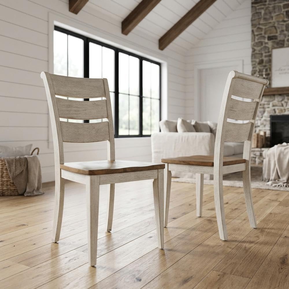 Solid Wood Ladder Back Side Chairs Set of by Starlight Canyon Home – 19 x 24.75 x 38 inches, Solid + Manufactured Wood, White, Pack of 2