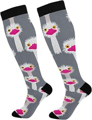 Funny Paradise Emu Head Gray Unisex calf long compression sock for boot athletic compression sock mujer