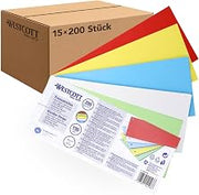 Westcott Divider Strips Pack of 200 Intensive Colours Mix (Pack of 15) | Robust Staple Strips 190 g/m² for A4 Folders | Dividers 10.5 x 24 cm | 2-Hole Punched Index for DIN A4 Documents | E-733321 00