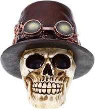 Treasure Cove P754419 Poly Resin Skull Molded Poly Resin Skull Decorated with Steampunk top hat with Feather.