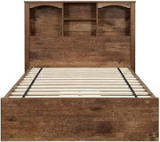 Furnifact Laminate Platform Bed with Bookcase Headboard, Twin Bed Frame with Storage for Twin Size Bedroom Set