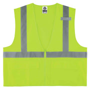 GloWear 8225Z ANSI High Visibility Lime Solid Reflective Safety Vest by Ergodyne – Small-Medium, Polyester, Zippered Lime, Model 21163