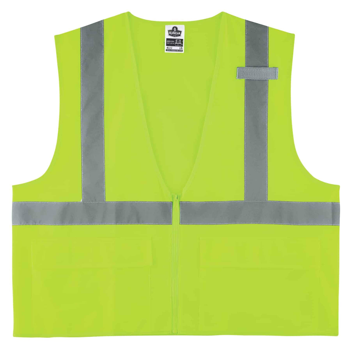 GloWear 8225Z ANSI High Visibility Lime Solid Reflective Safety Vest by Ergodyne – Small-Medium, Polyester, Zippered Lime, Model 21163