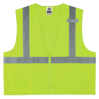 GloWear 8225Z ANSI High Visibility Lime Solid Reflective Safety Vest by Ergodyne – Small-Medium, Polyester, Zippered Lime, Model 21163
