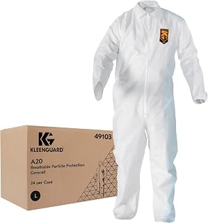 KLEENGUARD A20 Breathable Particle Protection Coveralls (49103), Zipper Front, Elastic Back, Wrists & Ankles, White, Reflex Design, Large (Qty 24)