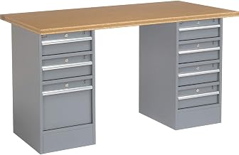 Global Industrial 60" W x 30" D Workbench, 1-1/2" Square Edge Shop Top, 3 Drawer/4 Drawer