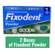 Extra Hold Denture Adhesive Powder Pack of 2 with 1 Denture Brush (3 Items) by Fixodent – Dentures, Partial Dentures, Green, Model FIXODENT1354
