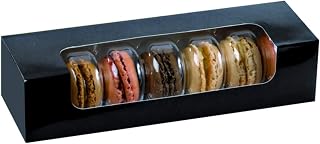 PacknWood 210MAC7F - Black Macaron Box - Cookie Boxes with Window - Paper Dessert Containers - Biodegradable and Disposable Macaron Boxes - (8.5" x 2.7" x 1.9") (Case of 250)
