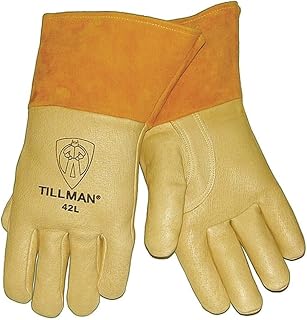 Tillman Large Brown Top Grain Pigskin CottonFoam Lined Premium Grade MIG Welders Gloves with Straight Thumb, 4" Cuff and Kevlar Lock Stitching