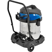 Wet Dry Vacuum by Global Industrial – 22"L x 21"W x 37"H, 16.0 gallons, Stainless Steel/Plastic, Stainless/Black/Blue, Model BJ141-1200-60
