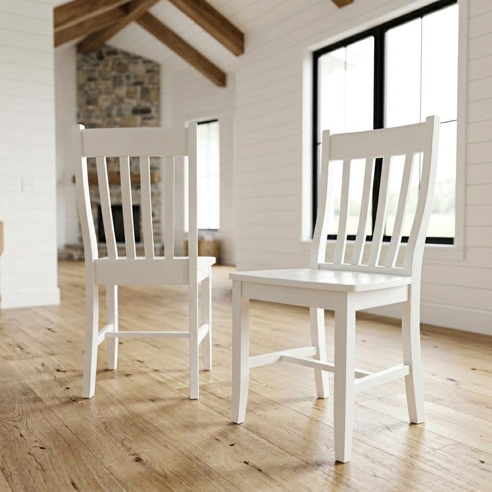 Solid Wood Dining Chair with Cafe-Style Design by Furnifact – Wood, White, Pack of 2