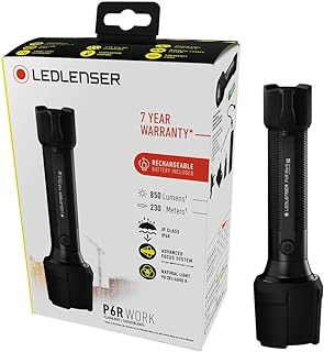 Ledlenser P6R Work | 2020 | LED Rechargeable Torch, 850 Lumens, High CRI, SOS, Strobe, Up to 45h Battery, 230m Beam, IP68 Waterproof, Rubber Protectors, Ideal for Workshop Garage Mechanic, Worksite
