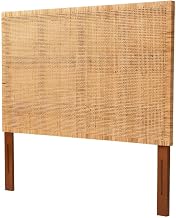 Furnifact Red Teak Queen Size Headboard, Rattan, Mahogany Wood Construction, Bohemian Style, Durable Wood Legs, Easy Wipe Clean Surface, Single Piece Design