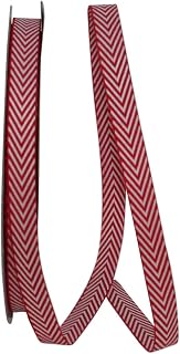 Reliant Ribbon Herringbone Candy Cane Ribbon, 3/8 Inch X 25 Yards, Red/white