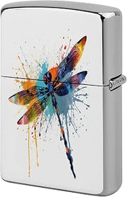 Paint Splash Dragonfly Metal Lighter Case Cover Lighter Sleeve | Copper Lighter Case Portable Lighter Case Cover Holder with Hinge Compatible with Zippo for Men Women