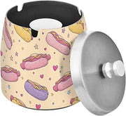 Cute Hot Dogs Splash Ashtray with Lid, Outdoor Ashtrays for Patio