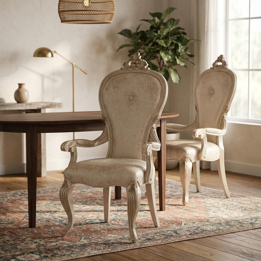 Beige Dining Arm Chair Set of by Starlight Canyon Home – 24.25 x 28 x 49 inches, Wood, Beige, Pack of 2