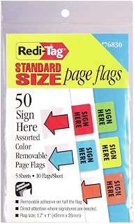 Redi-Tag Standard Page Flags - Sign Here 50/Pkg-Red, Blue, Green, Yellow & Orange