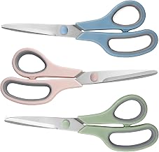 Scissors All Purpose Heavy Duty for Office School Craft Scrapbook | 3 Pack 8.3" Stainless Steel Scissors with Comfort Grip Handle, 2.5mm Thick Sharp Blade, Left/Right Handed, Pastel