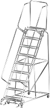 Ballymore SS093214P 9 Step 24" Wx70 D Stainless Steel Rolling Safety Ladder, Perforated Tread