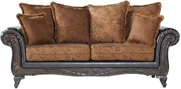 Furnifact Microfiber-Upholstered Sofa with Solid Wood Frame, Traditional Couch and Vintage Couch for Living Room Settee, Chocolate