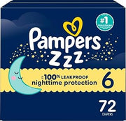 Pampers ZZZ Overnight Diapers, Size 6 (35+ lbs), 72 Count, Nighttime Protection Disposable Baby Diaper, Night Time Leak and Skin Protection