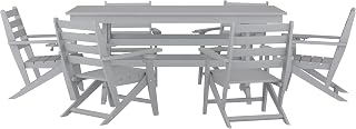 Flash Furniture 7-Piece HDPE Adirondack Dining Set, Gray | 72" Rectangle Table, 6 Chairs with Cup Holders, All-Weather HDPE, Commercial Grade