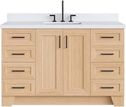 ARIEL Taylor 54-inch Bathroom Vanity with Sink,Solid Wood, 1.5-inch Pure White Quartz Countertop, Single Rectangular Porcelain Sink, Soft Closing Doors, Dovetail Drawers, Natural Oak