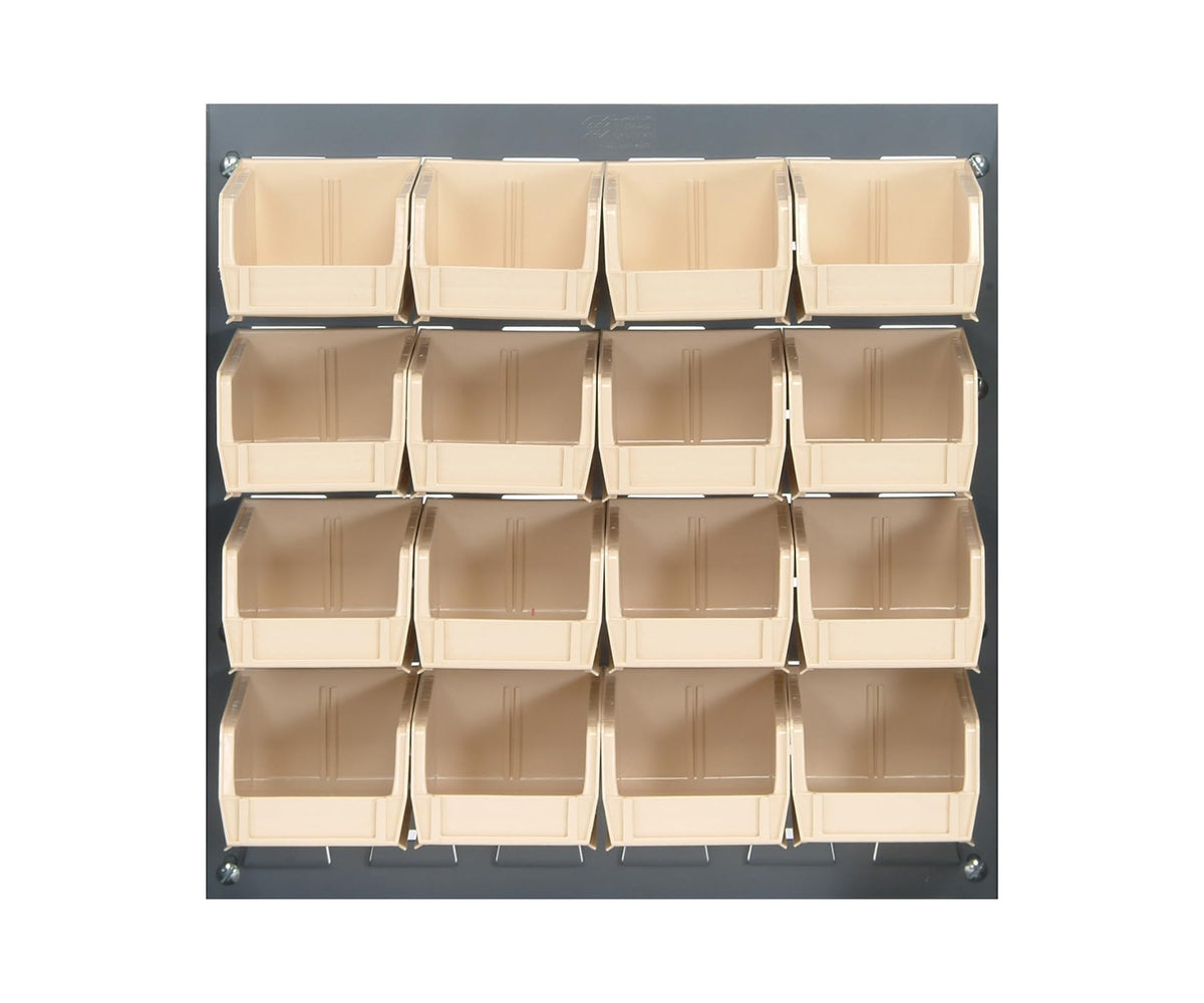 QUANTUM STORAGE SYSTEMS Ivory / 5-3/8" x 4-1/8" x 3" (Bin Size) / Gray Panels Open Storage Bins