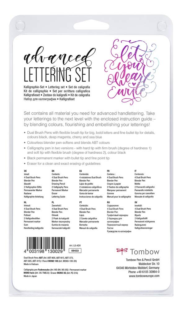 Advanced Lettering Set by Tombow – 1 Count (Pack of 1), Plastic, black, Model LS-AVD