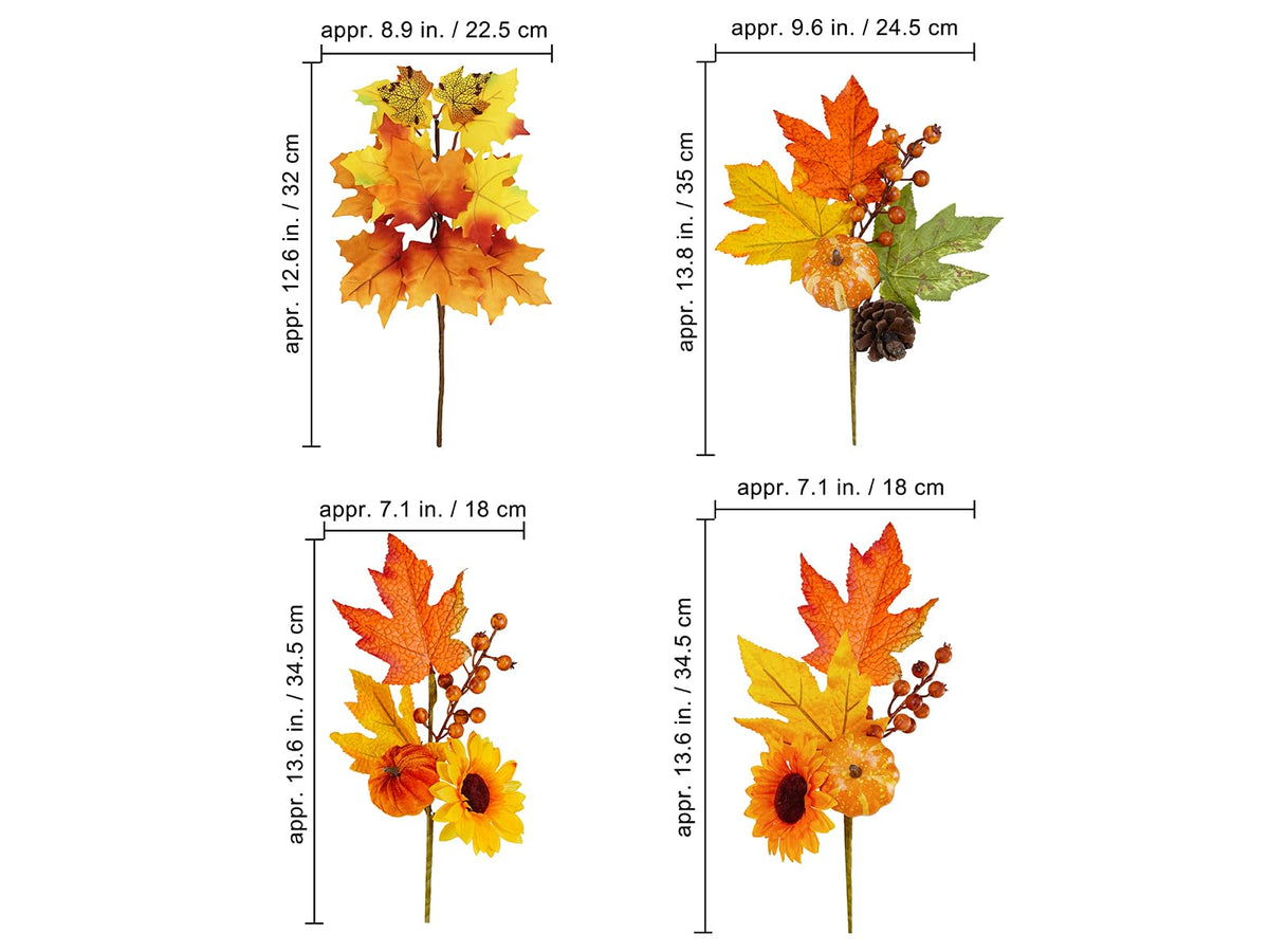 Winlyn Artificial Fall Picks, 8 Pack with Pumpkins Sunflowers Pinecones, Orange