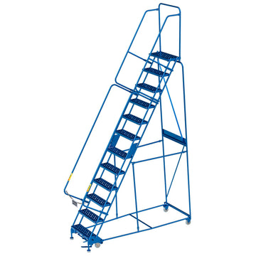 12 Step Steel Rolling Ladder with 24" W Perforated Step by Global Industrial – Alloy Steel, Blue, Model GPL123210P