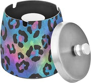 Leopard Print Purple Splash Ashtray with Lid, Outdoor Ashtrays for Patio