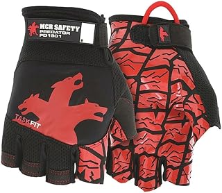 MCR Safety Predator PD1901 Multi-Task, TaskFit Work Glove, Fingerless Synthetic Leather with Silicone Tire Tread Grip, Medium
