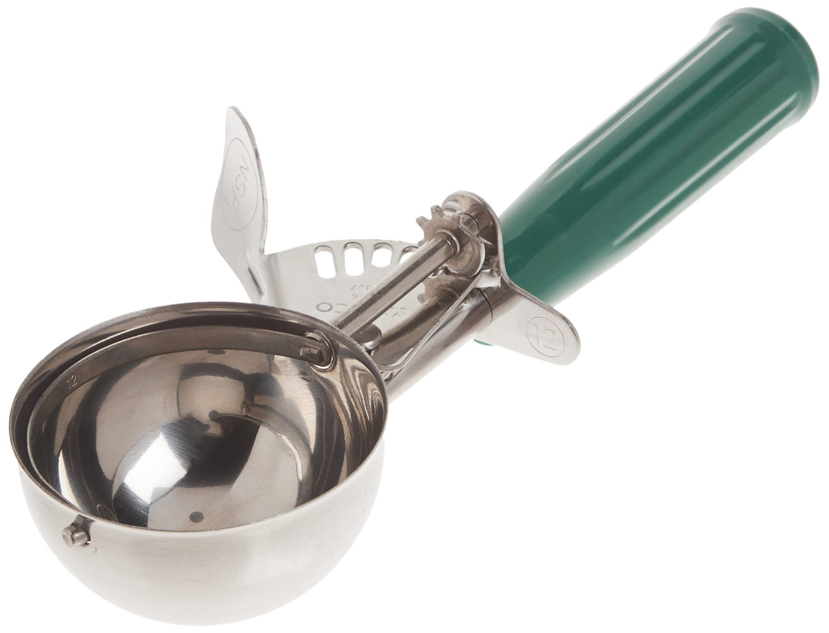 Size 12 Cream Plastic Ice Cream Disher with Handle by Winco – Size 12, 3 1/4 oz capacity, 3.25 ounces, Stainless Steel, Green, Model ICD-12