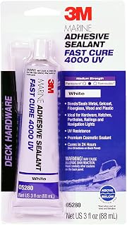3M Marine Adhesive Sealant 4000UV, PN05280, White, 3 oz Tube | Medium Strength Flexible Waterproof Adhesive Sealant for Boats and RVs, UV Resistant, Cures in 24 Hours