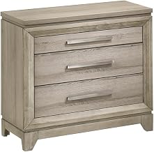 Grey-Beige Wood Nightstand with Vanity Drawer