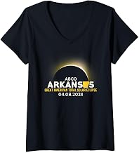 Womens Abco, AR Arkansas Total Solar Eclipse 2024 V-Neck T-Shirt