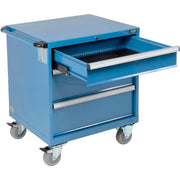 3 Drawers Mobile Modular Drawer Cabinet w/Lock by Global Industrial – 30 inches (W) x 27 inches (D) x 36.7 inches (H), Alloy Steel, Blue, Model 298446BL