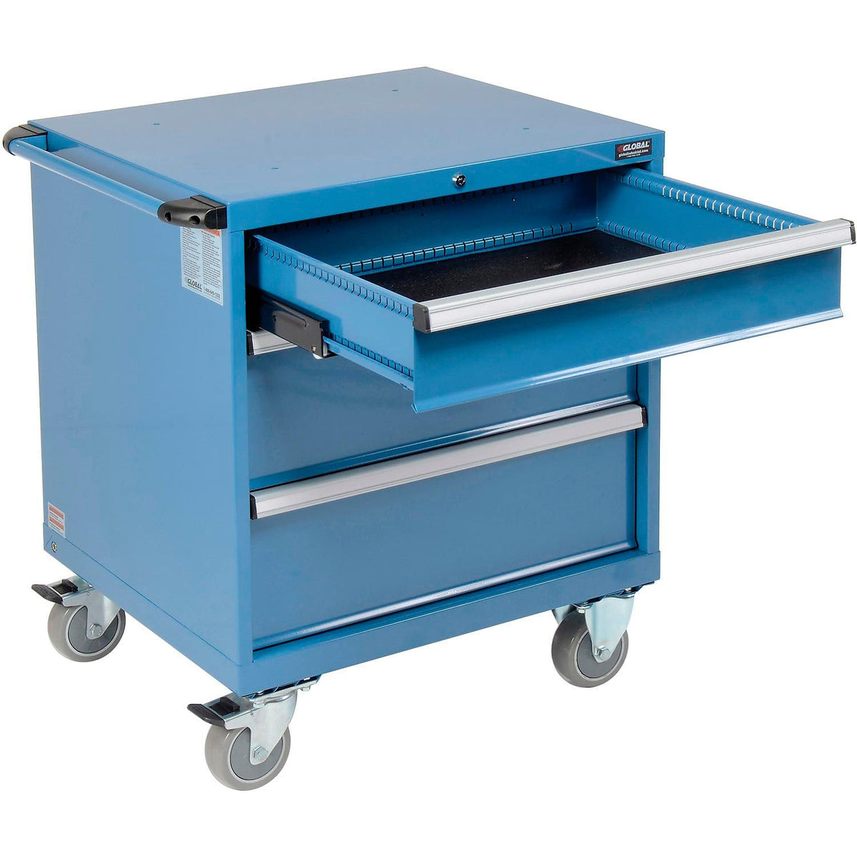3 Drawers Mobile Modular Drawer Cabinet w/Lock by Global Industrial – 30 inches (W) x 27 inches (D) x 36.7 inches (H), Alloy Steel, Blue, Model 298446BL