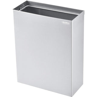 Indoor Wall Mount Trash Can by Global Industrial – 6"L x 14"W x 18"H, 6.4 gallons, Stainless Steel, Satin, Model 641437SS