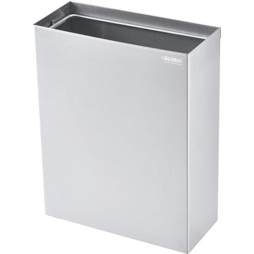Indoor Wall Mount Trash Can by Global Industrial – 6"L x 14"W x 18"H, 6.4 gallons, Stainless Steel, Satin, Model 641437SS