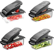 GEFU Treppo Dice Cutter and Vegetable Cutter with 1000 ml Container | 3 blade inserts for cubes, sticks and slices, extra sharp stainless steel blades, dishwasher safe, including lid
