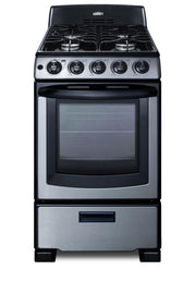 Summit 20" Gas Range by Summit Appliance – 2.3 cubic_feet, Stainless Steel, Black, Model PRO201SS