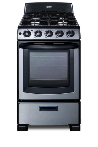 Summit 20" Gas Range by Summit Appliance – 2.3 cubic_feet, Stainless Steel, Black, Model PRO201SS
