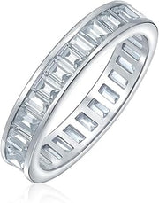 Channel Set Emerald Cut Baguette CZ Wedding Band Ring .925 Sterling Silver